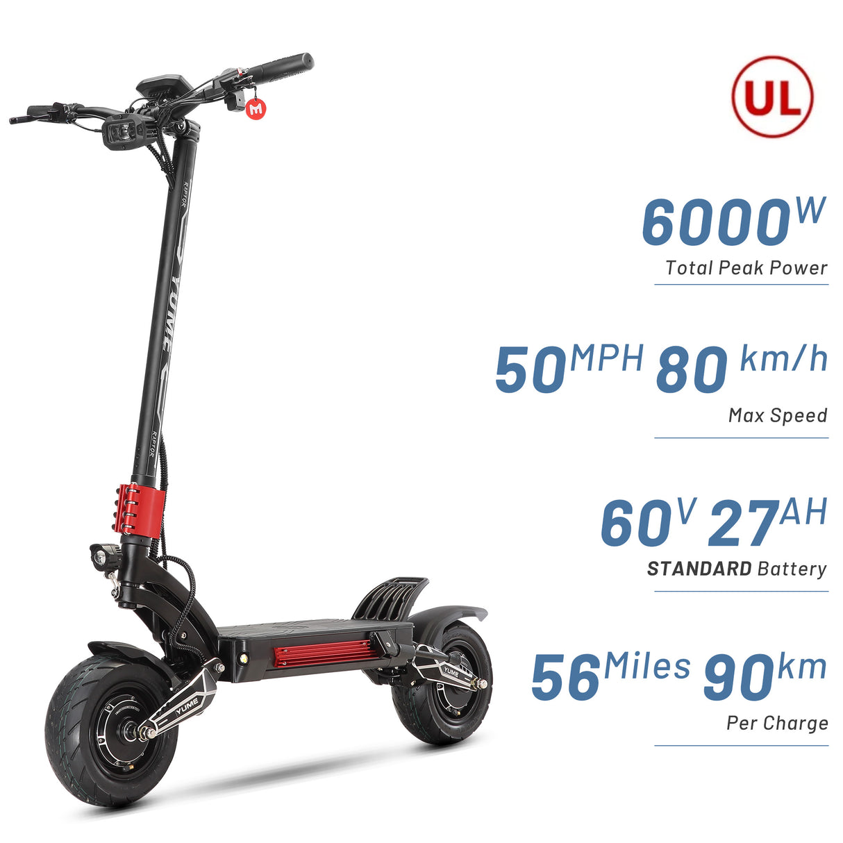 YUME Raptor 11" All-Terrain Elektro-Roller 3000W*2 Doppelmotoren 60V 27Ah/30Ah Batterie