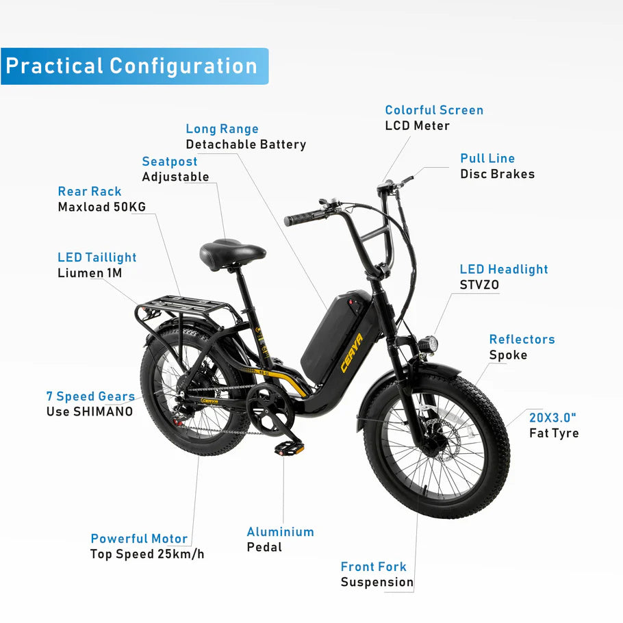 CEAYA R8SE 20" Urbanes Elektro-Pendlerfahrrad 750W Motor 48V 15Ah Batterie