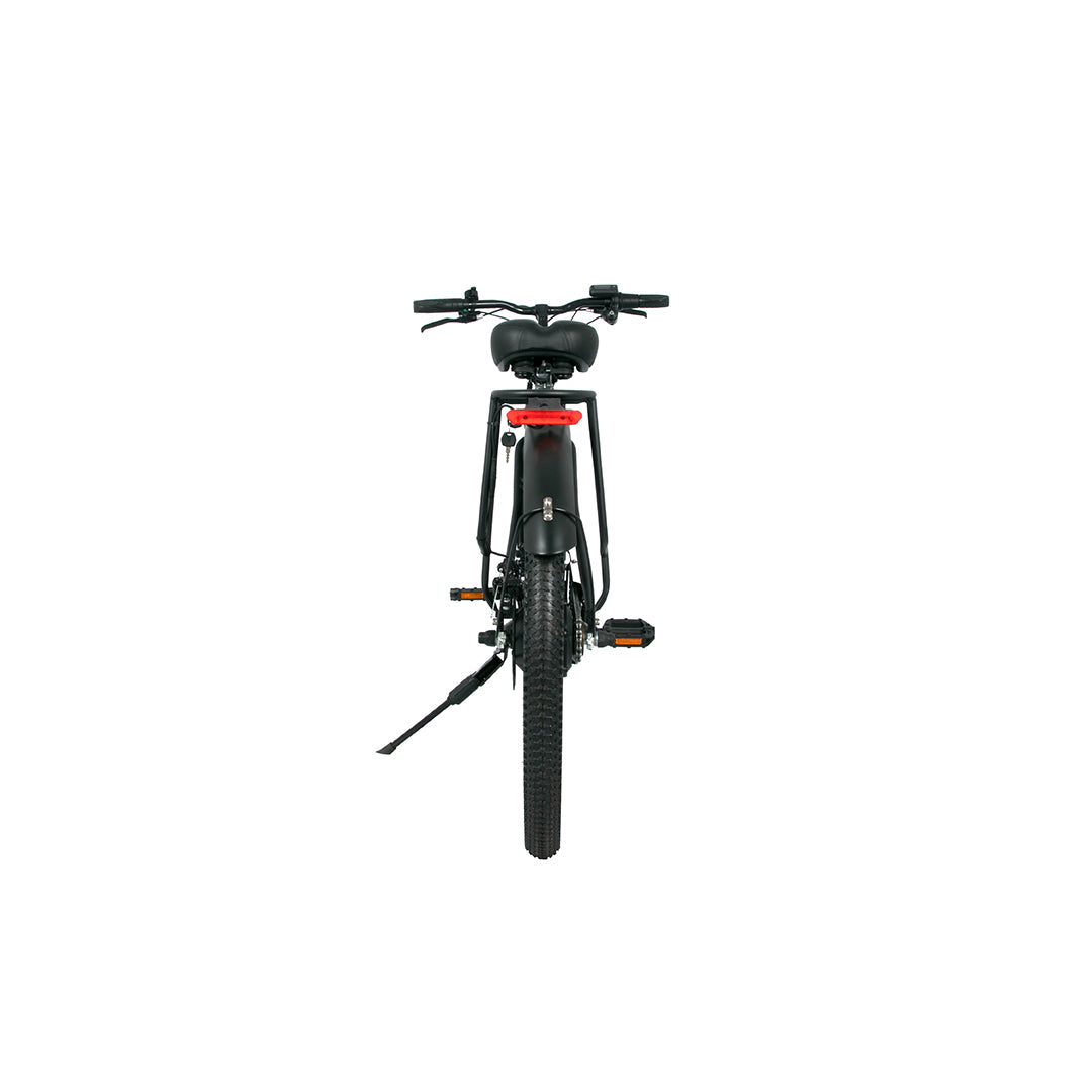 OneSport BK8 Mountain E-Bike Tiefgang 26 Zoll 250–350 W Motor 36 V 10,4 Ah Batterie schwarz Gleeride, Rückseite des Fahrrads